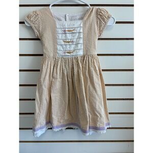 Well Dressed Wolf Harvest Wheat Gingham Seersucker Dress Tan White Lace Size 5